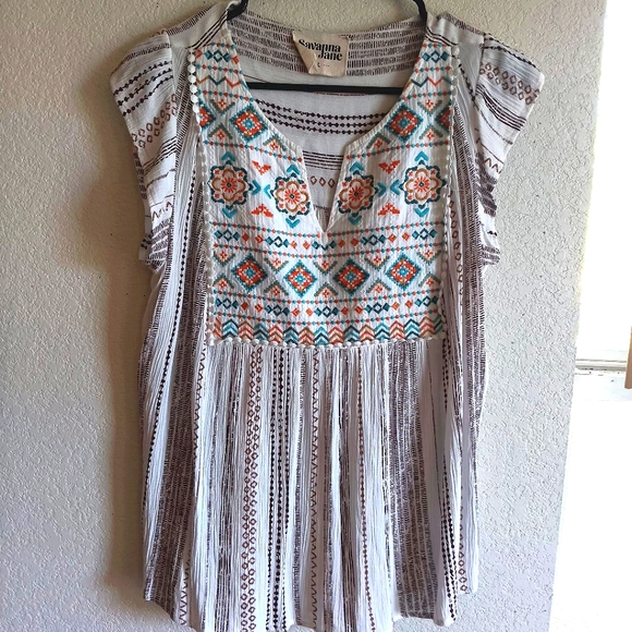 Savanna Jane anthropology Summer Siesta Aztec hippie boho Embroidered Top - Picture 6 of 12